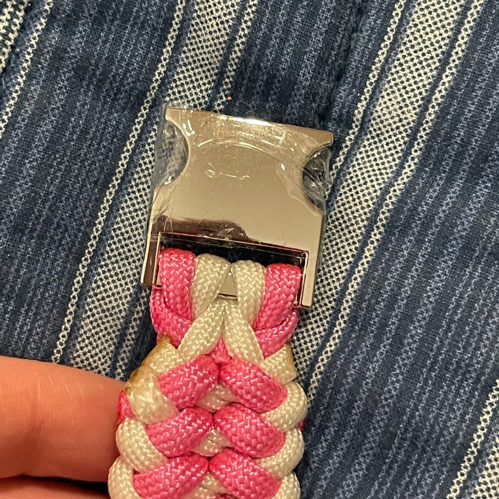 Handcrafted handmade pink white Paracord bracelet silver metal clasp 8.5 inches - Picture 6 of 11